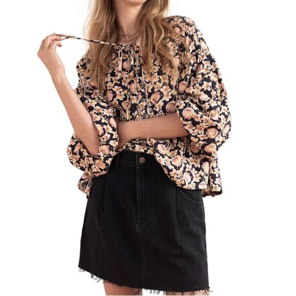 Free People Highlander Blouse in Dark Combo Size M - Picture 2 of 12